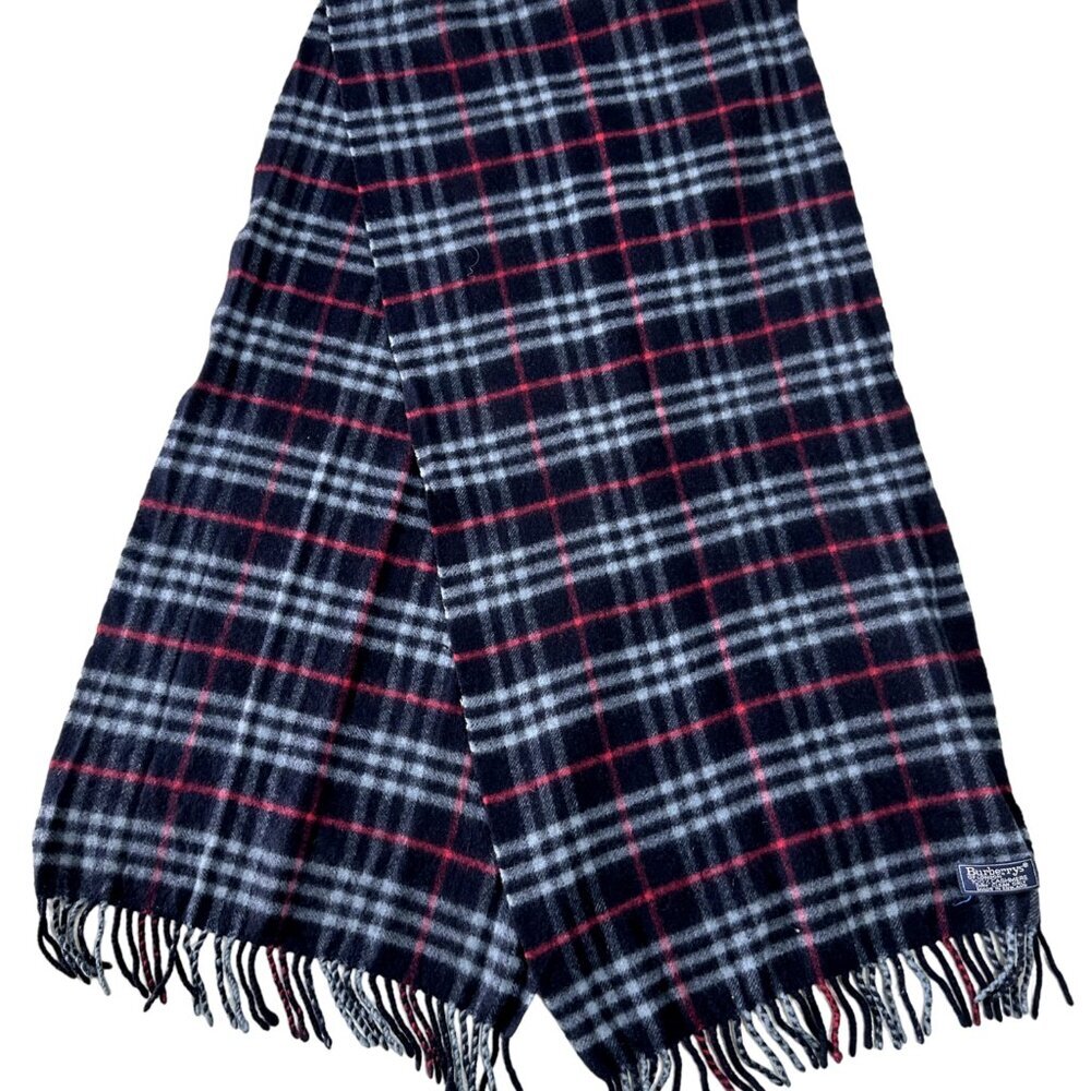 Burberrys Classic Check Scarf Black 100% Cashmere Unisex Scarf Made In England